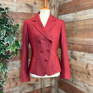 MAX MARA Red Twill Wool Diagonal Button Padded Shoulder Blazer